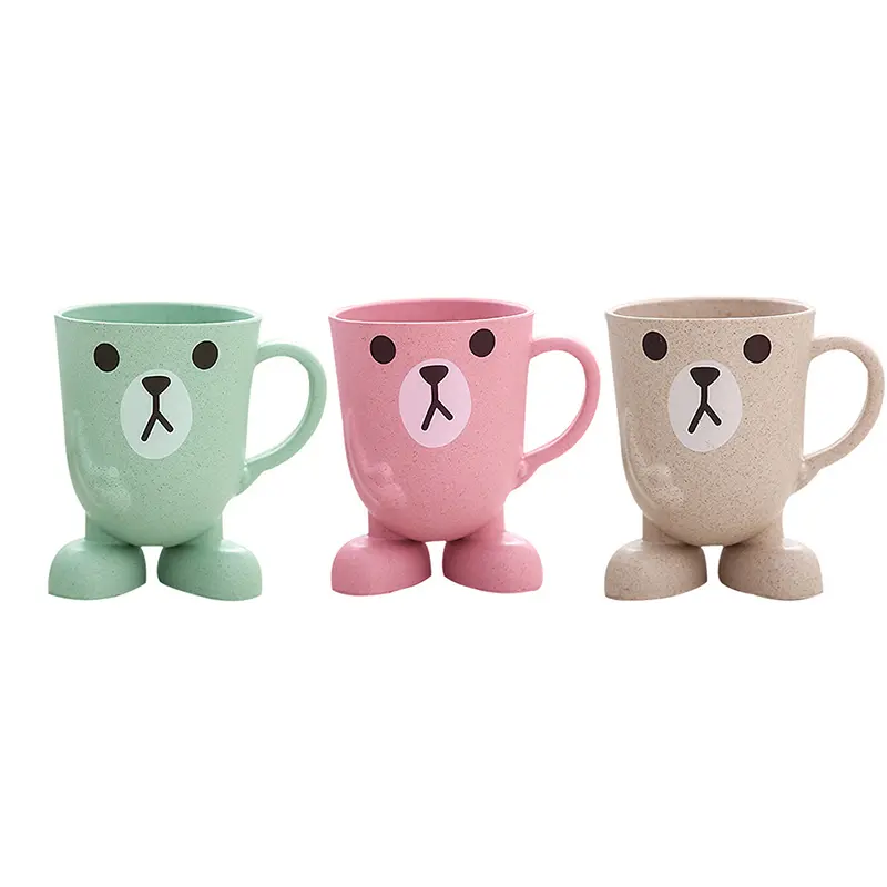 Funny Bathroom Tumbler Mouthwash Cup Wheat Straw Cartoon Animal Toothbrush Cup Portable Toothbrush Holder Bathroom Supplies Gift Light