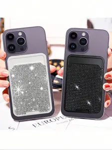 Fashion Luxury Sparkling Diamond Minimalist Universal Sticky Portable Phone Card Holder, Compatible with Most Smartphones, Unisex Travel Accessory, Phone Accessories