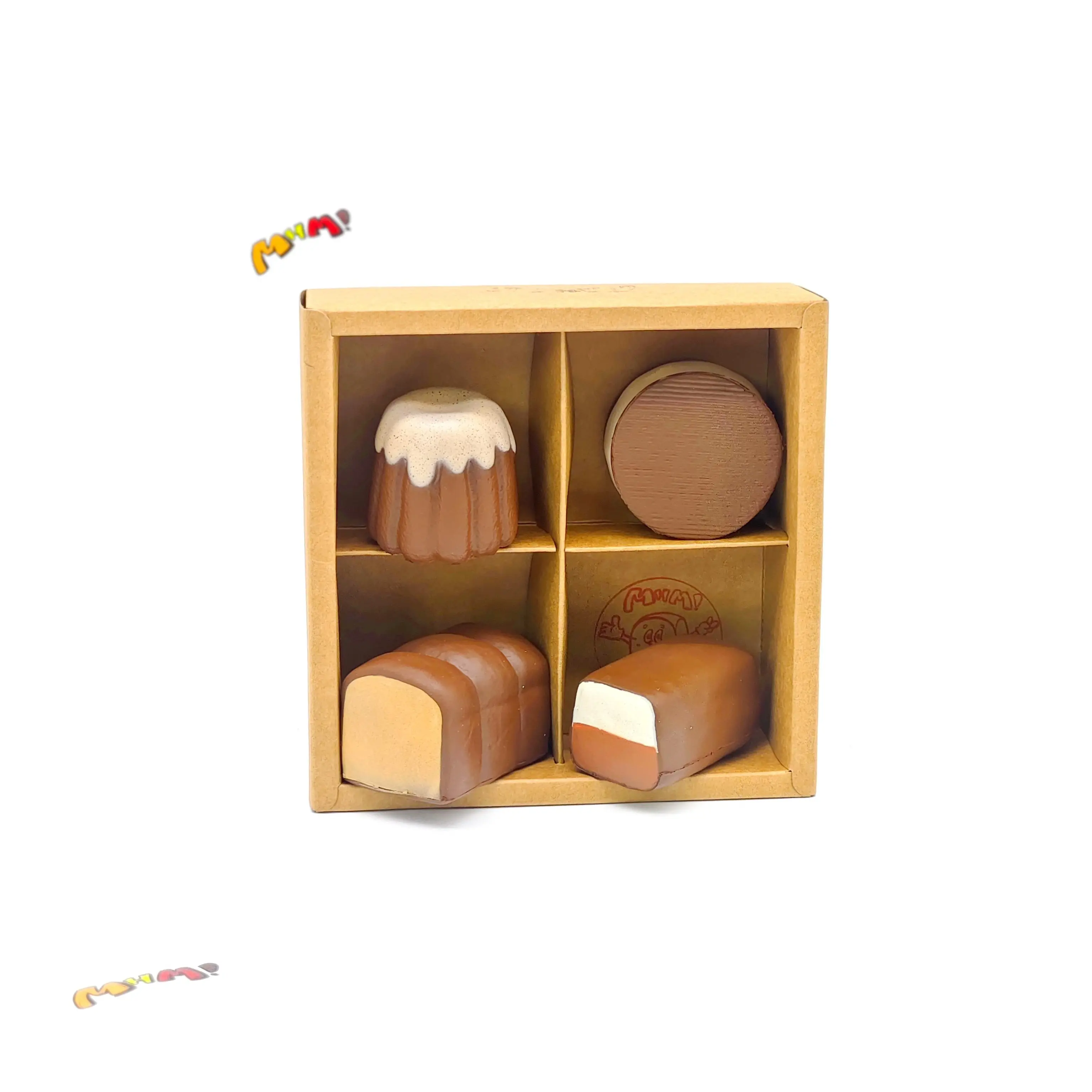 MHM Squishy 4-Pack Food Squishy Toy Set – Slow-Rebound Bread, Cake, and Dessert Toys, Soft Squeeze Stress Relief ASMR Fidget Toys