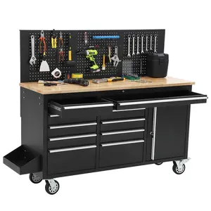 GARVEE Tool Chest Workbench, 61-inch Rolling Tool Chest with Wheels, 10 Drawers, Multifunctional Tool Cart Mechanic Tool Storage Cabinet for Garage, Assembled Large Tool Box Storage Cabinet, Black