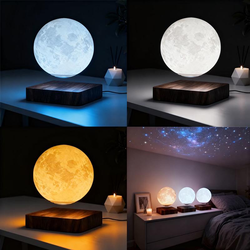 Levitating Moon Lamp -  Magnetic Floating Moon Lamp Spinning Luna Night Light with 3 Color Modes Printing Floating and Magnetic Levitation Spinning in Air Freely for Home Office Desk Decor, Bedroom Unique Lamps, Cool Tech Gadgets Gift for Women Kids