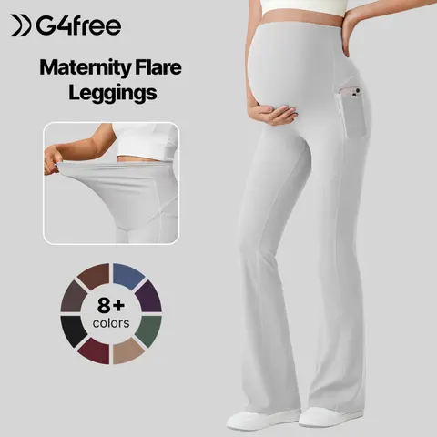 G4Free BareFeel Maternity Flare Leggings with Pockets - Over The Belly, Stretchy Pregnancy Activewear for Work, Casual Lounge Maternity Clothing,#sohochic