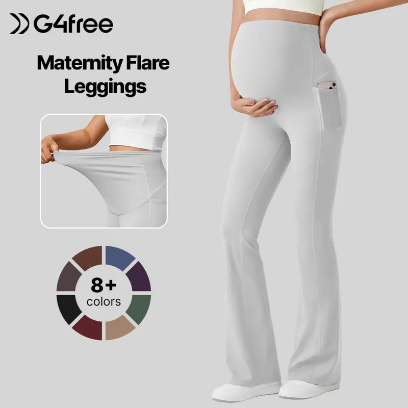G4Free BareFeel Maternity Flare Leggings with Pockets - Over The Belly, Stretchy Pregnancy Activewear for Work, Casual Lounge Maternity Clothing,#sohochic