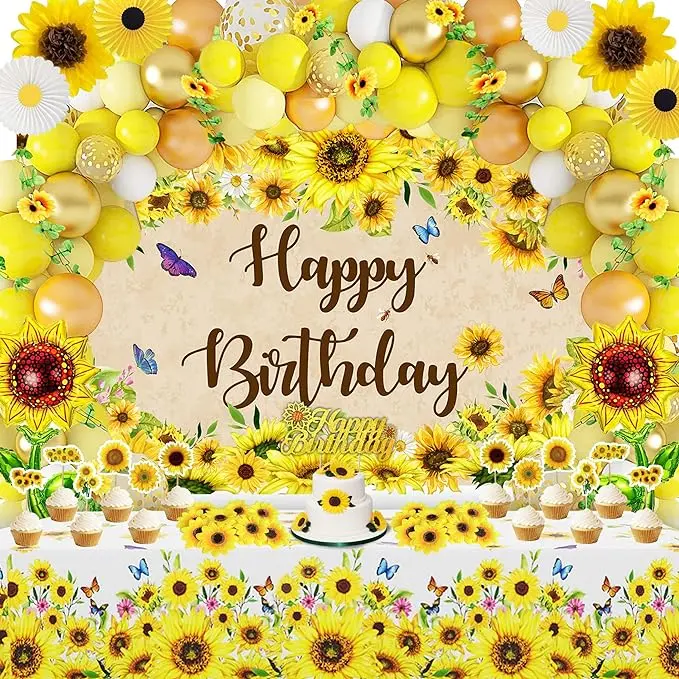Sunflower Birthday Party Decoration Pack, 111 Pcs Baby Shower Party Supplies Wedding Decors