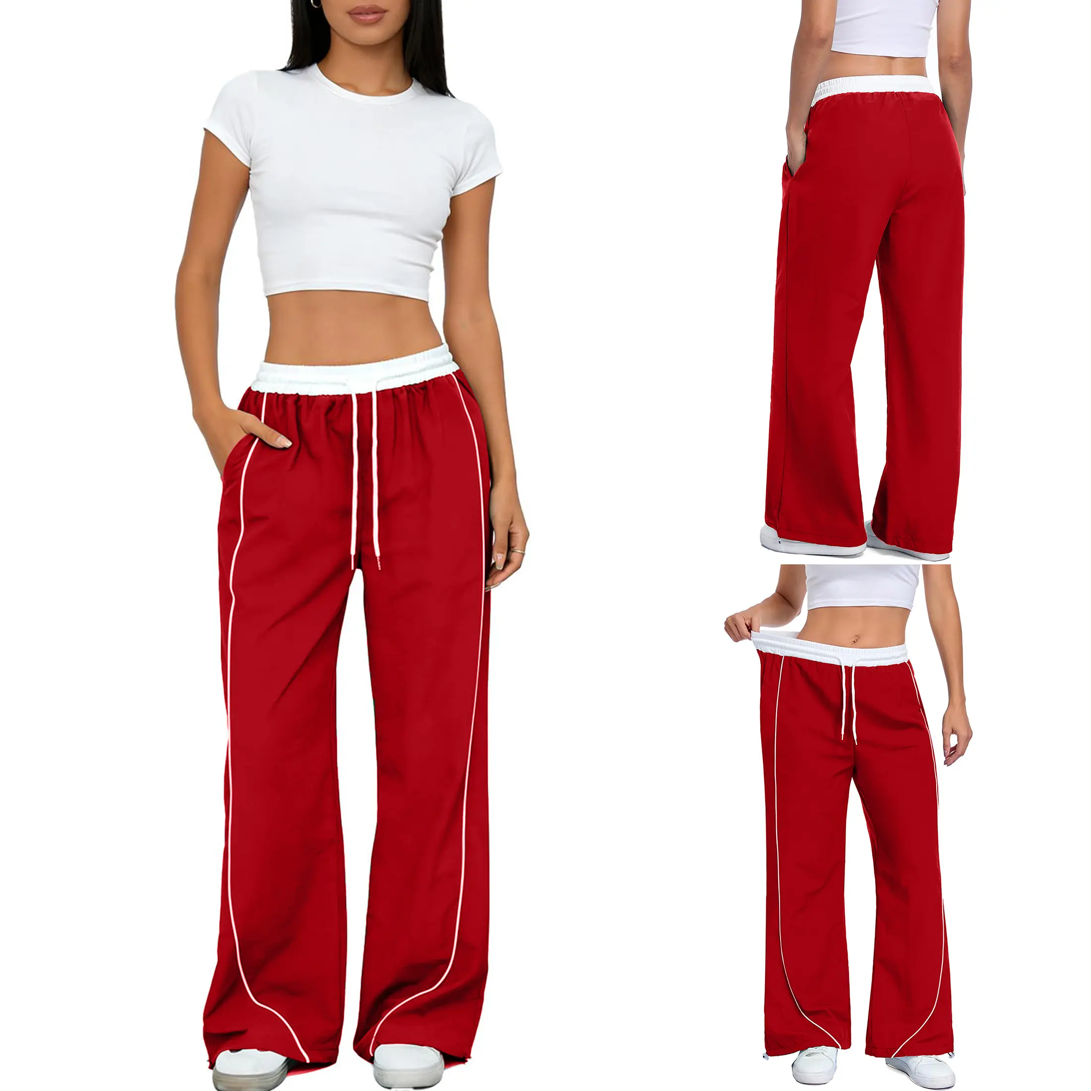 YeeZaa Women's Parachute Cargo Pants Y2K Jogger Style Wide Leg Drawstring Waist 2026 Fashion Sweatpants Fabric Loose Fit Casual Streetwear Lightweight Breathable High Waisted Vintage with Pockets