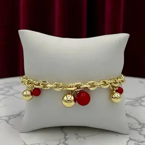 B59 Red and Golden Balls Bracelet - Gold Plated 14k
