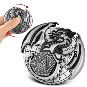 Retro Winged Dragon Shape Metal 7-in-1 Spinning Dice Wheel, Dual-Sided Turntable Spinner for Indoor Entertainment Role-Playing Board Games,D4, D6, D8, D10, D12, D20 Dice Roller