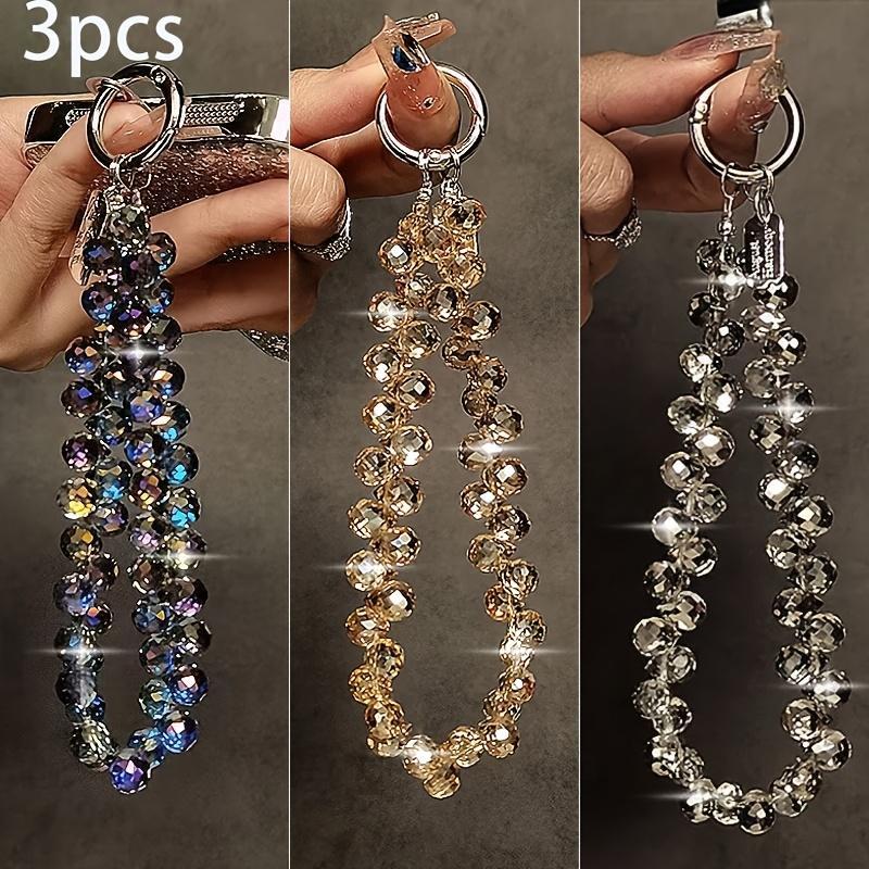 Shiny Rhinestone Decor Phone Lanyard 3Pcs, Durable ABS Strap with Detachable Metal Ring, Ideal for Commuter Dating Party Outfits