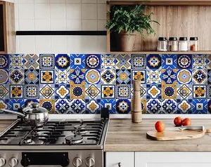 HomeRoots 400433 5 x 5 in. Shades of Blue & Yellow Mosaic Peel & Stick Removable Tiles