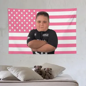 AJ, Big Justice & The Rizzler tapestry USA Flag Merch -Costco Guys TikTok Stars Face Flag Gift1-Patriotic Deco