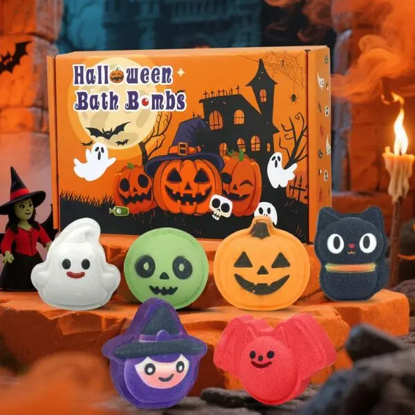 Halloween Bath Bombs for Kids, 6 Large Spooky Bath Bomb Gift Set, Trick or Treat Party Favors, Colorful Fizz, Fun Kids Bath Toys & Halloween Gifts Body Care Skin Repair