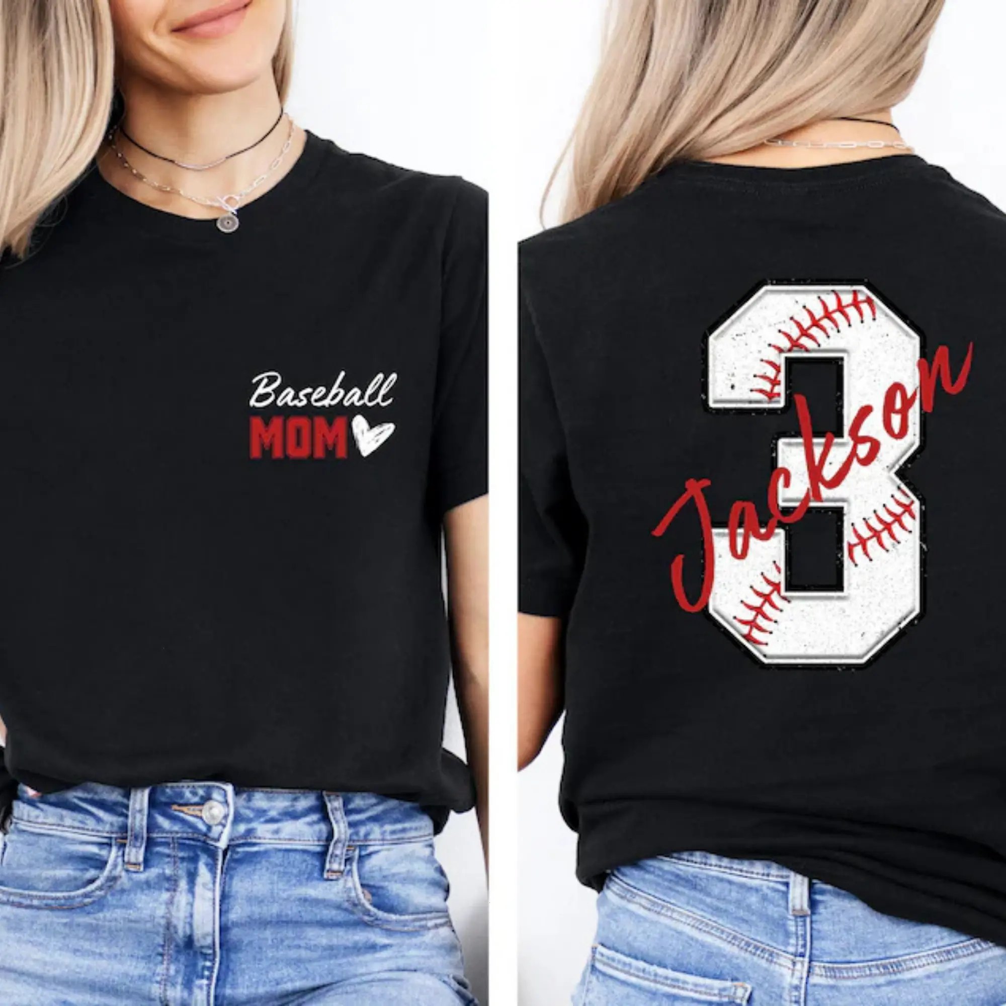 Lady's Everyday Fit Short-Sleeve Baseball Mom T-Shirt - Custom Personalized Senior Mama Tee, Thoughtful Gift for Baseball Moms