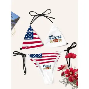 Coors Banquet American Flag Print Casual White Bikini UXB