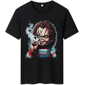 Chucky-inspired MEN'S 3D printed T-shirt-casual polyester crew neck machine washable with tuned tail - Black