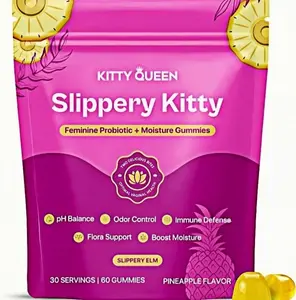 Limited time sale,Slippery Kitty Feminine Probiotic and Moisture Gummies - All inOne Solution with Slippery Elm Pineapple Flavor Natural Probiotic Supplement, Feminine Gummies, ph Balance Gummies 60 Count