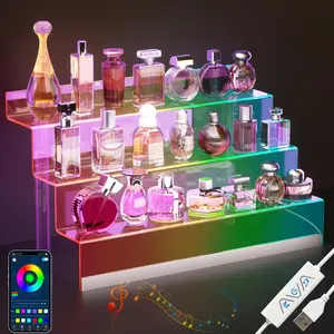 12” Acrylic Display Organizer with LED Light - 3 Tier Perfume Stand and Display Step Shelves Holder, Cologne Organizer for Men, Figures Stand, Porta Perfumes Para Tocador, Clear Riser,  Stands Decor Rack Plastic Room