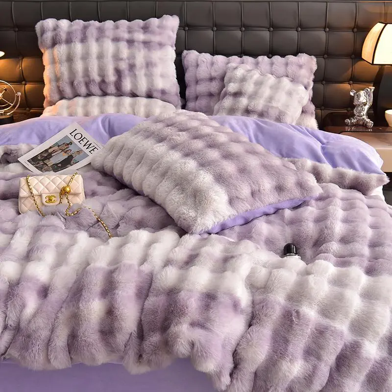 Solid Color Fuzzy Fluffy Duvet Cover Set, 3 Counts/set Including 1 Duvet Cover & 2 Pillowcases without Filler, Soft Comfortable Cozy Bedding Supplies for Home Bedroom Hotel Textured Bedding Set
