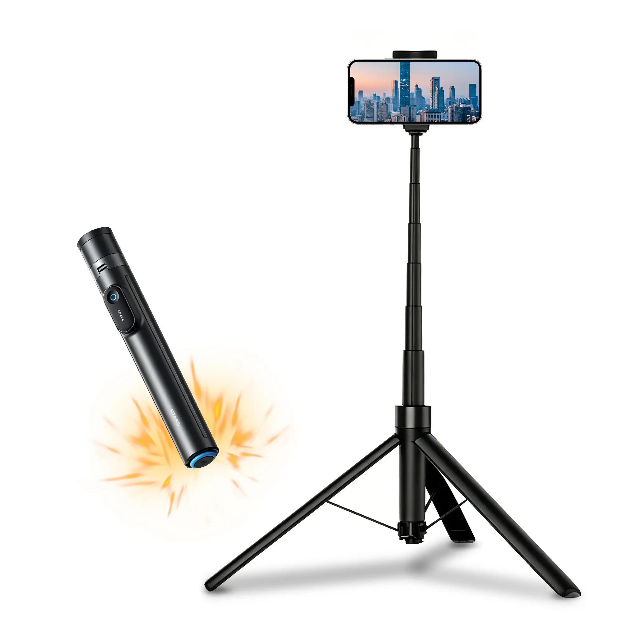 67" Portable Integrated Selfie Stick Tripod, Auto Pop-up, Extendable Aluminum Phone Tripod Stand with Detachable Bluetooth 5.2 Remote Shutter, 10M Wireless Control for iPhone Android, Travel Selfie/Vlogging/TikTok Live Streaming/Group Photos