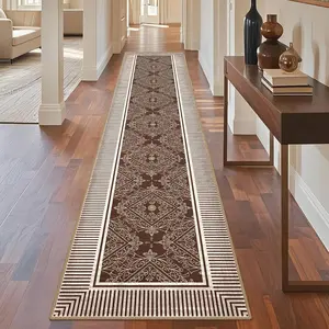 Modern Boho Washable Runner Rugs 2x10 for Hallways Non Slip, Long Brown Striped Kitchen Rug Runners Non Shedding, Moroccan Floor Carpets for Doorway Entryway Living Room  Decor