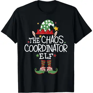 I'm The Chaos Coordinator Elf Funny Christmas Matching Elf T-Shirt, 100% Cotton, Single Side Printed, Black Short Sleeve T-shirt, 1 pc, Christmas Halloween Thanksgiving Gift