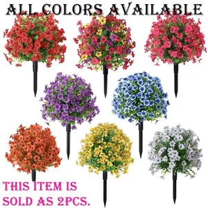 2 Bundles Artificial Violet Rose Bushes, Outdoor UV-Resistant Waterproof Fake Flowers, Patio Garden Decor, Low Maintenance, Christmas Decoration