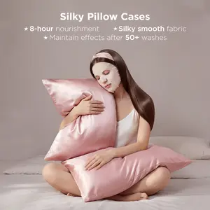 Bedsure Cooling Pillow Cases, Softer Than Silk Pillow Cases, Pink Silky Pillowcases Queen Set of 2 with Zipper, Infused 3% HA & Ceramides to Hydrate Skin, Gifts for Women