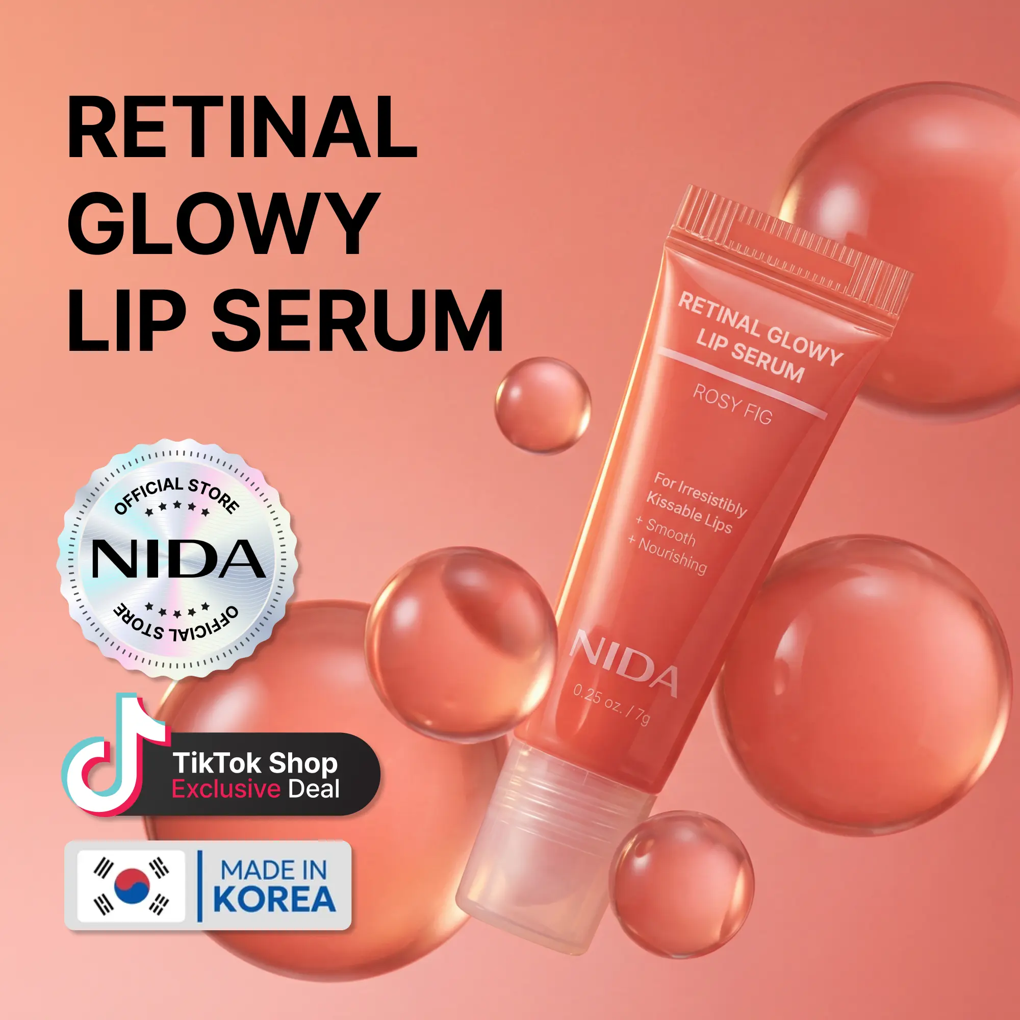 NIDA Retinol Glowy Lip Serum Dewy Hyaluronic Acid Peptide Hydrating Daily