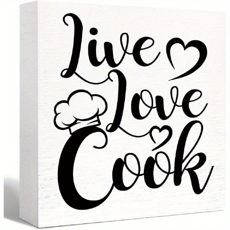 Kitchen Sign Decor, Kitchen Wood Box Signs, Live Love Cook Sign Wood Block Signs for Kitchen Table Decor, Kitchen Wood Box Signs for Shelf Counter Decorative 5x5 inch
