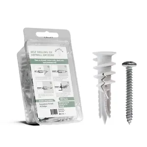 Reinforced Nylon 66 Drywall Anchors 90lb Limit, Self Drilling,  Improvement Value Pack for  Projects & Picture  Kit, 25 Plastic Dry Wall Expansion Anchors  25 Sheetrock Screws