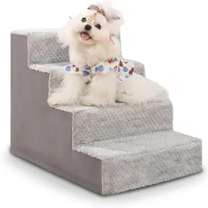 Stairs for Small Dogs,17.5" H,4-Step  Steps for High Bed Couch and Sofa,Pet Stairs for Dogs and Cats Climbing with Non-Slip Bottom and Washable Cover,Light Grey