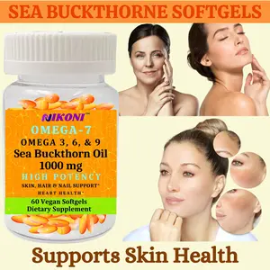 Nikoni Omega-7 from Organic Sea Buckthorn Oil - 60 Vegan Softgels for Healthy Skin, Hair, Nails - Dietary, Edible Healthcare Natural