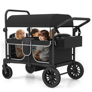 【All-Terrain 4-Seat Stroller Wagon】CPSC Certified Multi-Child Carrier with Canopy & Snack Tray | Foldable Design for Beach, Park, and Outdoor Adventures