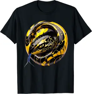 Black, Yellow, Gold Snake, Cobra, Python Decal Motif T-Shirt - Hufsakha Shop 89B0CM3RBV33