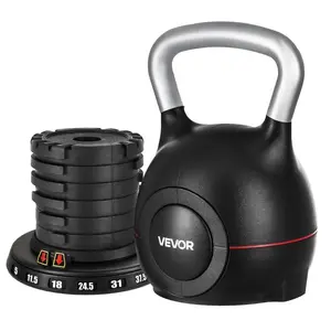 VEVOR Kettlebell, Adjustable Kettlebell with 7 Weight Levels (5, 11.5, 18, 24.5, 31, 37.5, 44 lbs), Die-Cast Aluminum and ABS Material, for Grip Strength Training, Full-body Workout Cross-Training