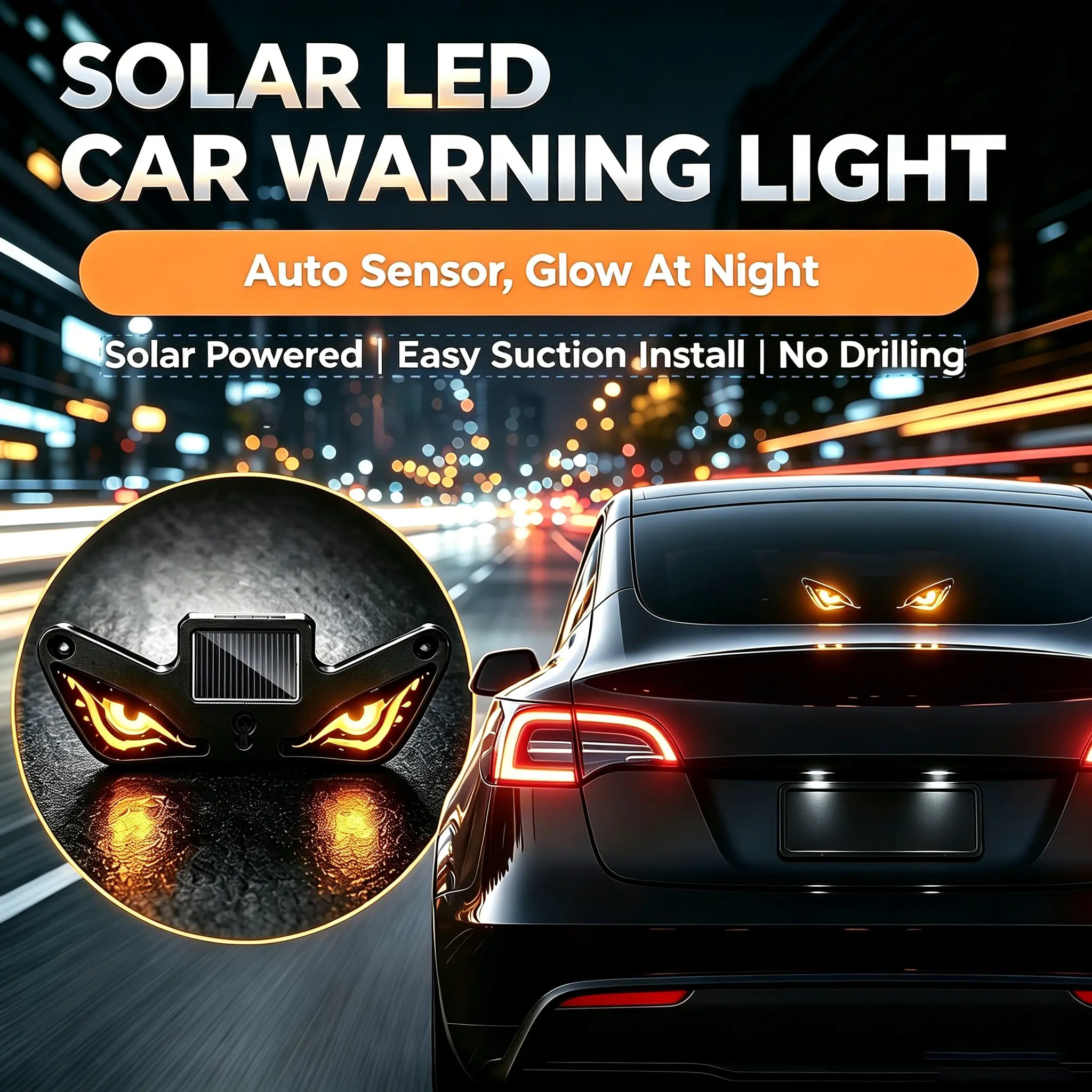 DIYCOM Light sensor vibration strobe lamp solar type-C glass window suction cup LED demonic eye four-color selectable