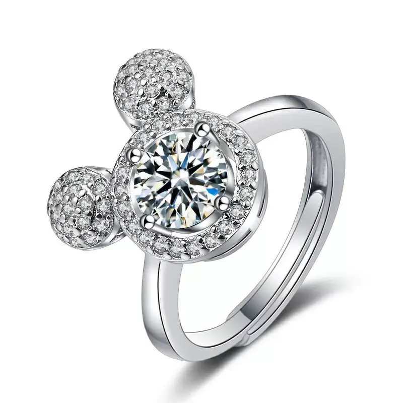 Mickey Mouse Gorgeous Ring with Sparkling CZ, Adjustable Size Ring for Friend Family