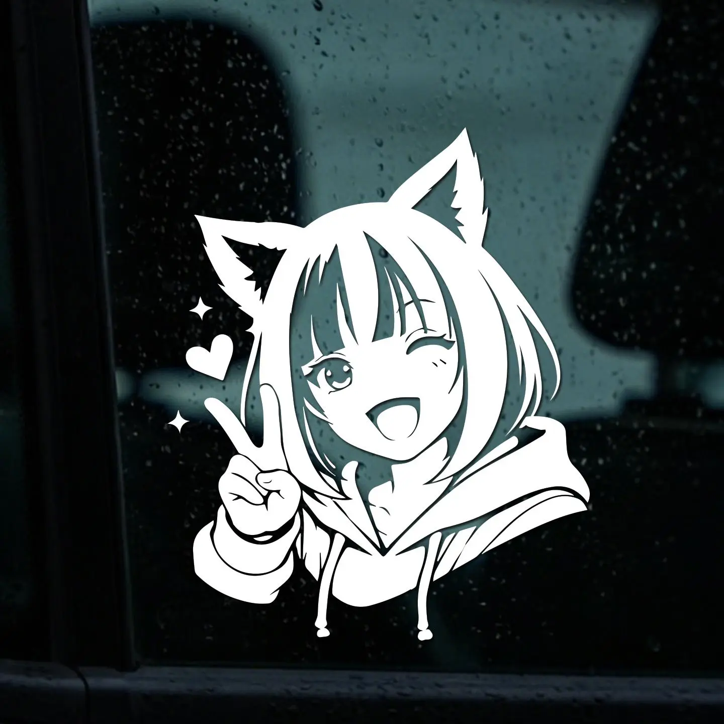 JDM Cute Anime Cat Girl Car Sticker Kawaii Neko Girl Peace Sign Vinyl Decal for Car Motorcycle Laptop Waterproof