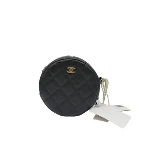 Pre-owned CHANEL HZ8 Chanel, round bag, black with gold hardware, grained calfskin, crossbody bag H03408