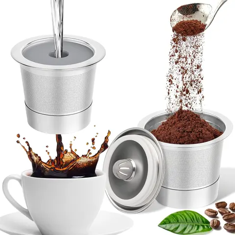 2-Pack Stainless Steel Reusable Coffee Pods for Keurig 1.0 Makers - Kitchen Gadgets for Coffee Lovers, Bisphenol A (BPA)-Free, Eco-Friendly Refillable Filters with Silicone Seals, Mesh Screens, Metal Build for Daily, Leak-Free Brewing