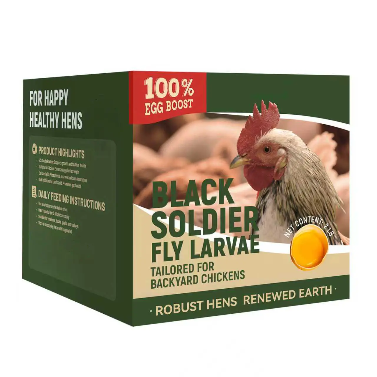 2 LBS Dried Black Soldier Fly Larvae For Chickens, High Protein Chicken Feed With More Calcium Than Mealworms, Non-Gmo Natural BSF Larvae Treats For Laying Hens, Ducks, Quail, Birds & Reptiles