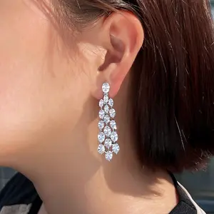 Clip On Cubic Zirconia Chandelier Earrings, Sparkling Tassel Drop Earrings for Women, No Piercing Needed, Ideal for Weddings, Parties & Special Occasions