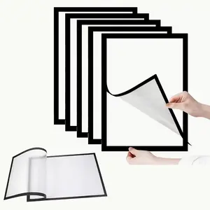 6 Pack Magnetic Self-Adhesive Photo Frames - Portable Wall-Mounted Plastic Picture & Document Display Holders for Photos, Magnetic Whiteboards, Minimalist Decor - Magnetic Photo Frames & File Holders (No Screws / No Installation Required) Square Frame