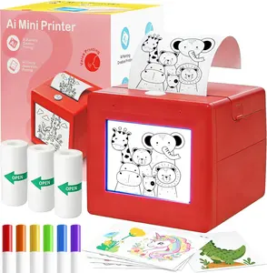 AI Voice Activated Sticker Printer for Kids – Smart Portable Thermal Sticker Maker Toy with Voice-to-Image Generation, 3 Paper Rolls & 5 Coloring Markers