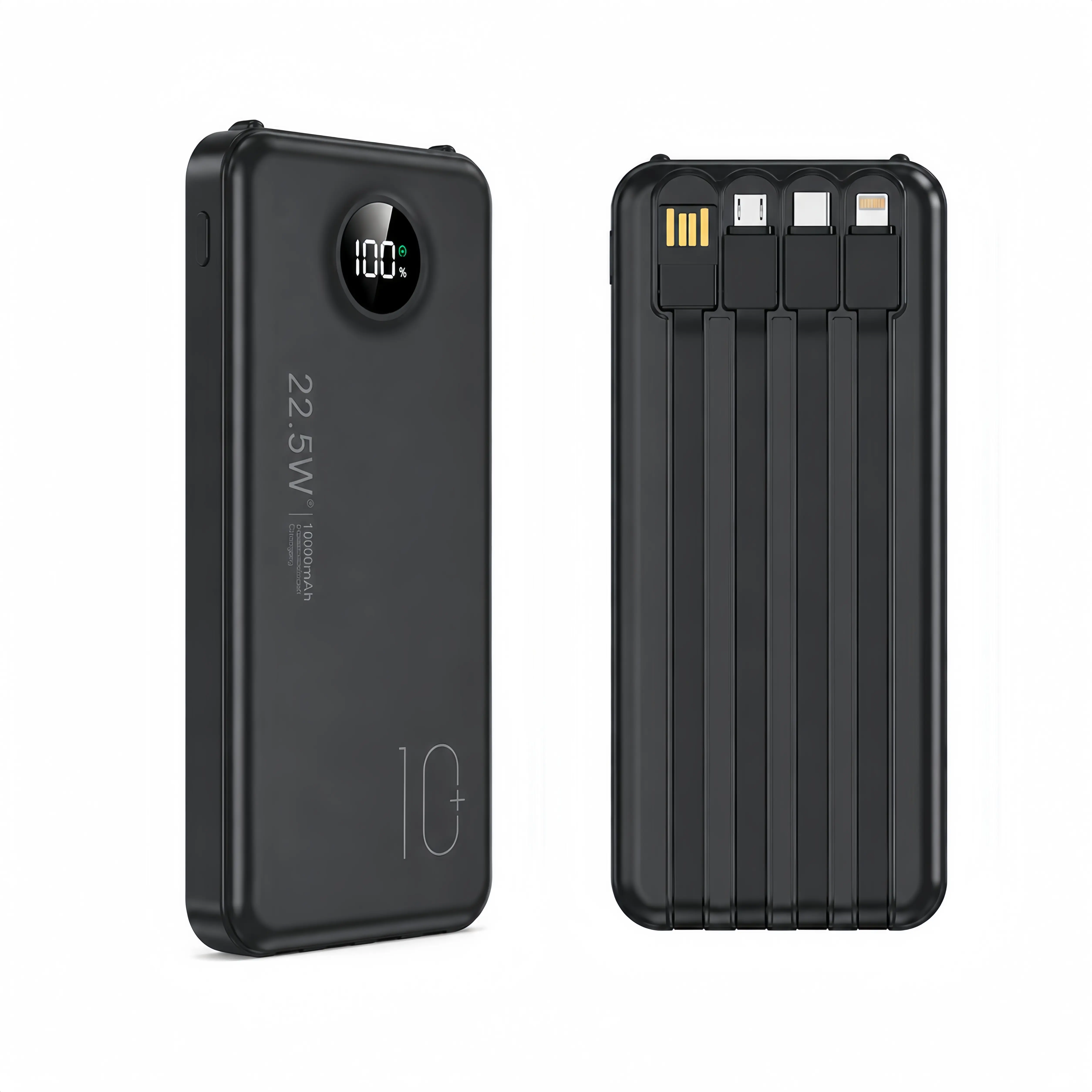 10000mAh Portable Charger with Built-in Cables & Emergency LED Flashlight – 22.5W Fast Charging Power Bank, 6 Outputs & 3 Inputs for iPhone, Android, Tablets, Camping & Travel Ready