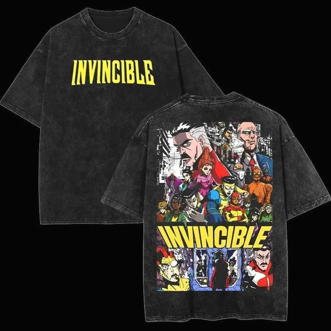 Invincible War 2 Sides Wash T-Shirt, Comics Sweatshirt, Hoodie, T-Shirt, TV Show Comics Shirt Menswear Top Streetwear Menswear Top Crewneck Fashion 0N2