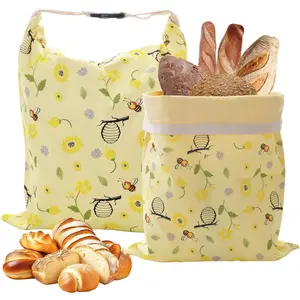 2 Pack XL 17"*13" Reusable Cotton Beeswax Bread Bags for Homemade Sourdough Bread, Keep Loaf Fresh, Freezer Safe Bread Storage