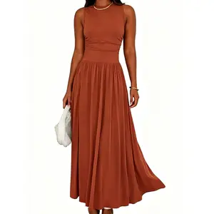 Summer Maxi Dresses for Women 2026 Spring Sleeveless Casual Ruched High Waisted Long Sundress Flowy Beach Dress
