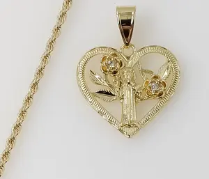 Plated Heart Saint Benedict 2mm Rope/Braided Chain Necklace