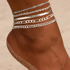 Loyalove Gold Ankle for Women Waterproof - Dainty Cuban Link Chain Herringbone Cute Anklets Set Pack Summer Beach Jewelry Gift for Women Gift For Mother's Day