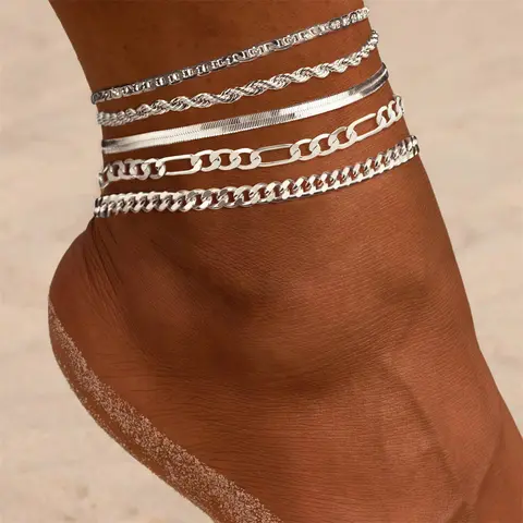 Loyalove Gold Ankle for Women Waterproof - Dainty Cuban Link Chain Herringbone Cute Anklets Set Pack Summer Beach Jewelry Gift for Women Gift For Mother's Day